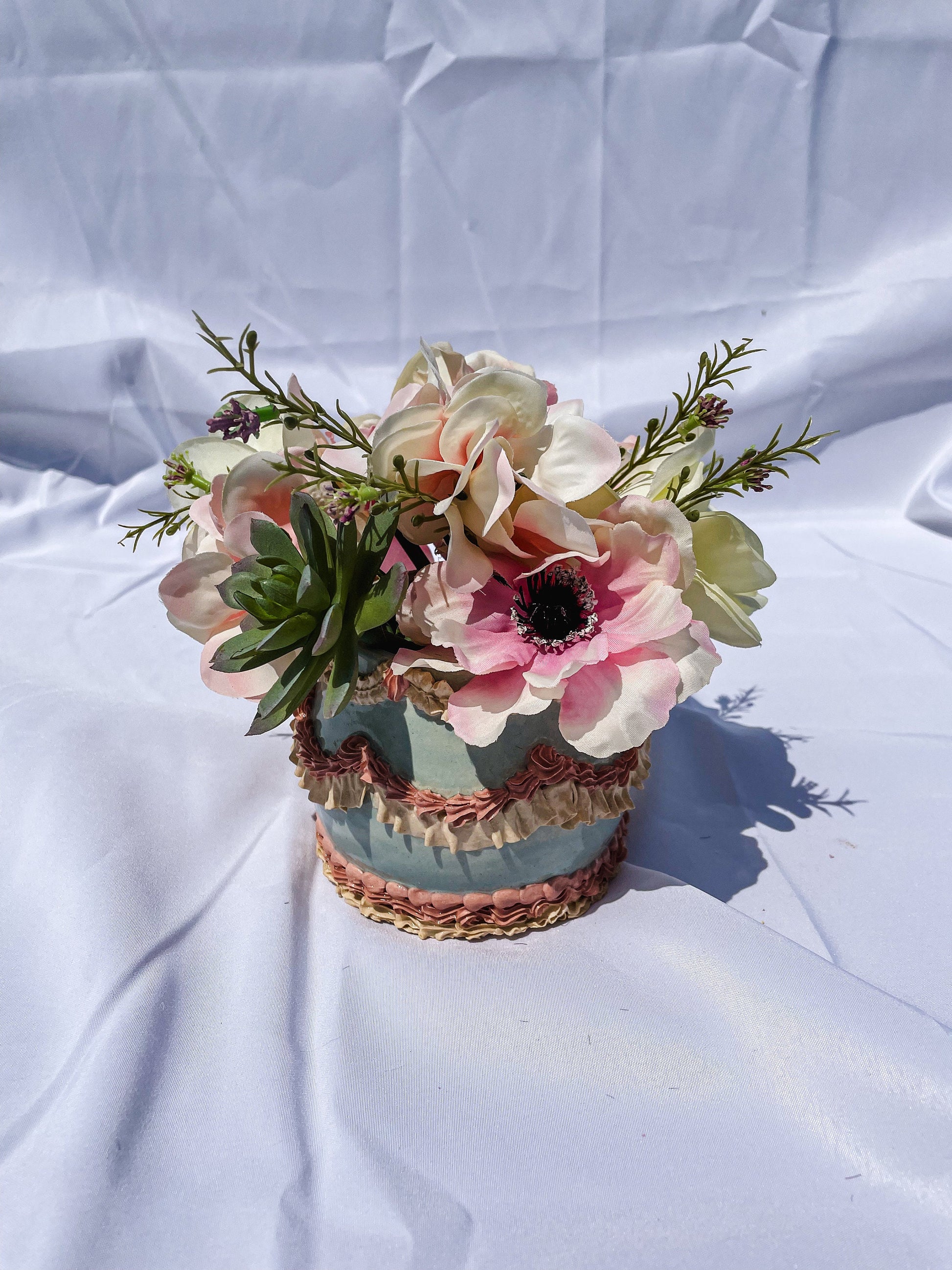 Light Blue and Pink Ceramic Cake Vase