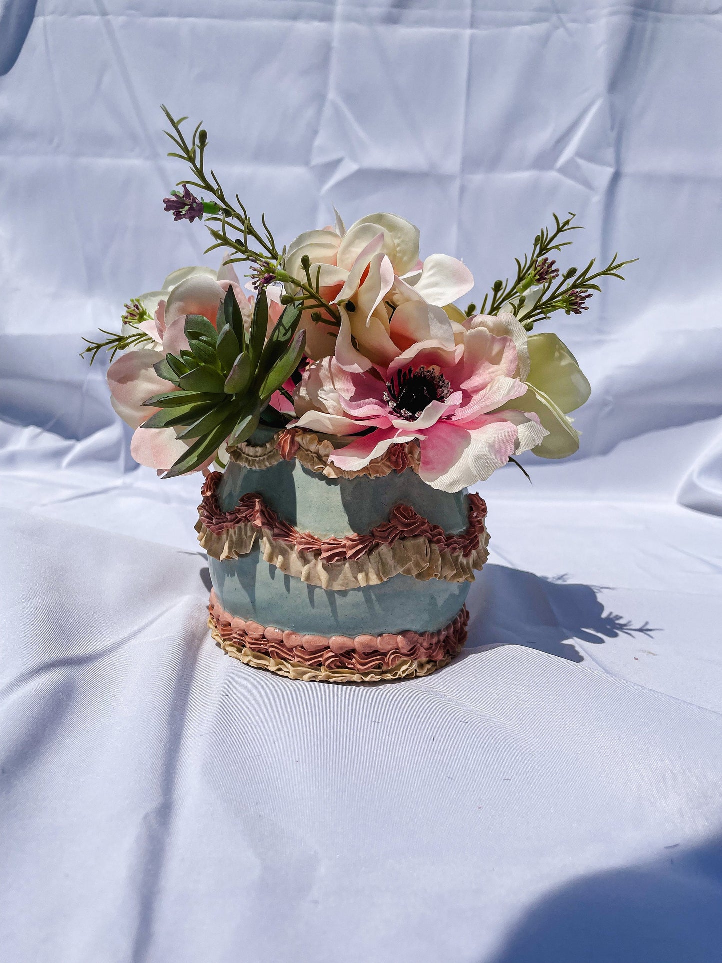 Light Blue and Pink Ceramic Cake Vase