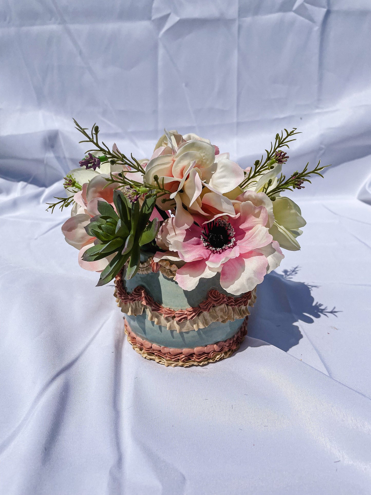 Light Blue and Pink Ceramic Cake Vase