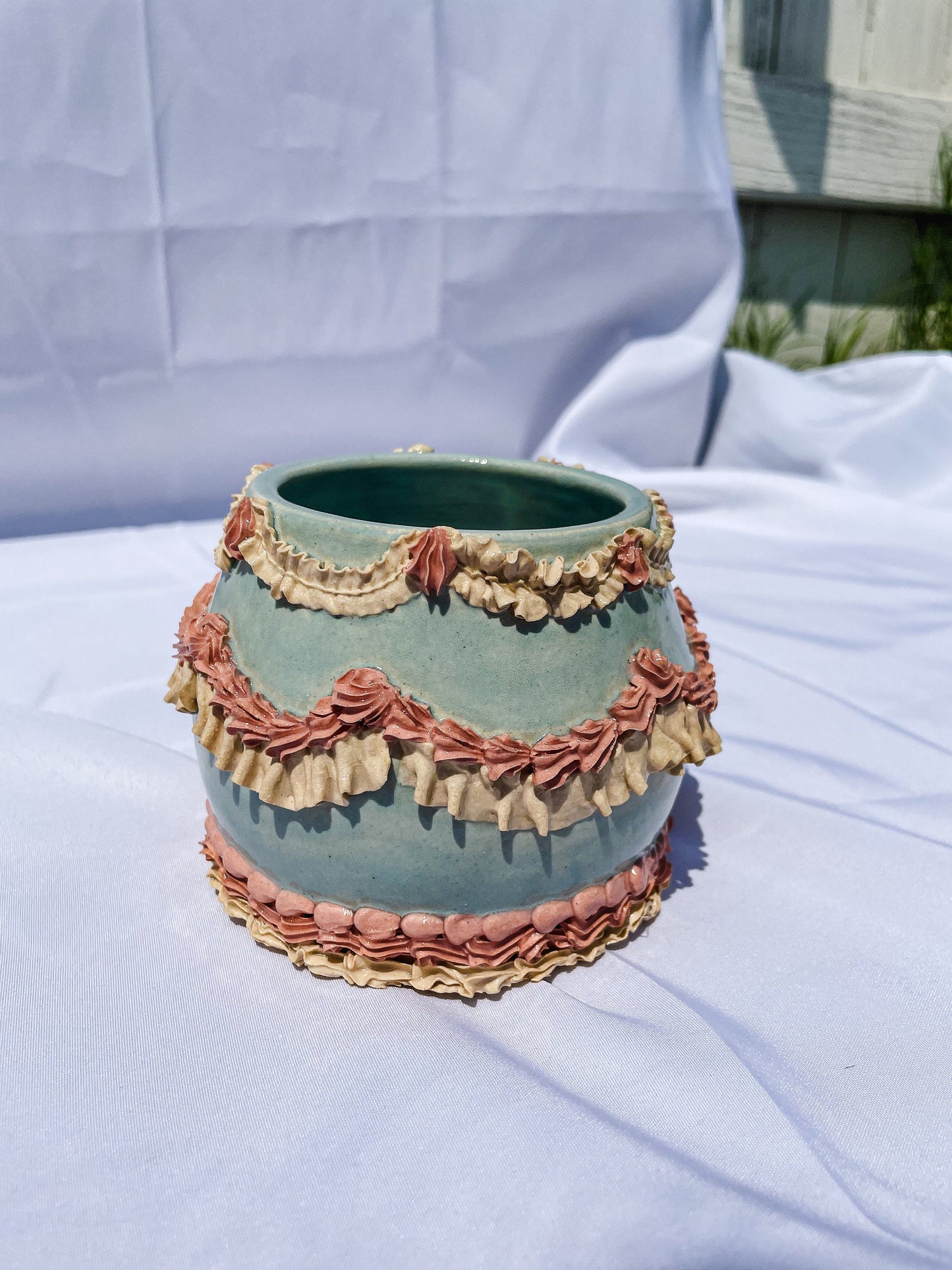 Light Blue and Pink Ceramic Cake Vase