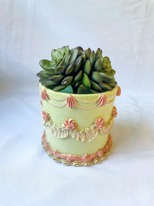 Mint and Pink Ceramic Cake Planter