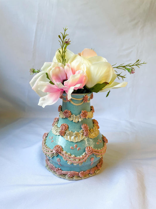 Light Blue and Pink Ceramic Cake Vase