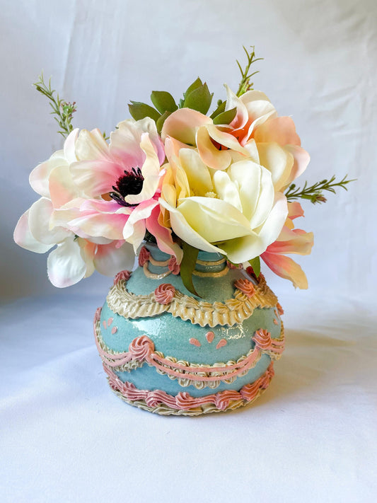 Light Blue and Pink Ceramic Cake Vase