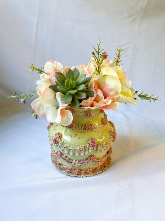 Mint and Pink Ceramic Cake Vase