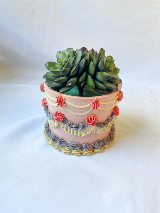 Pink and Purple Ceramic Cake Planter