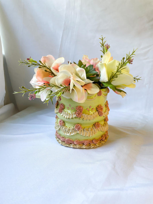 Mint and Pink Ceramic Cake Vase