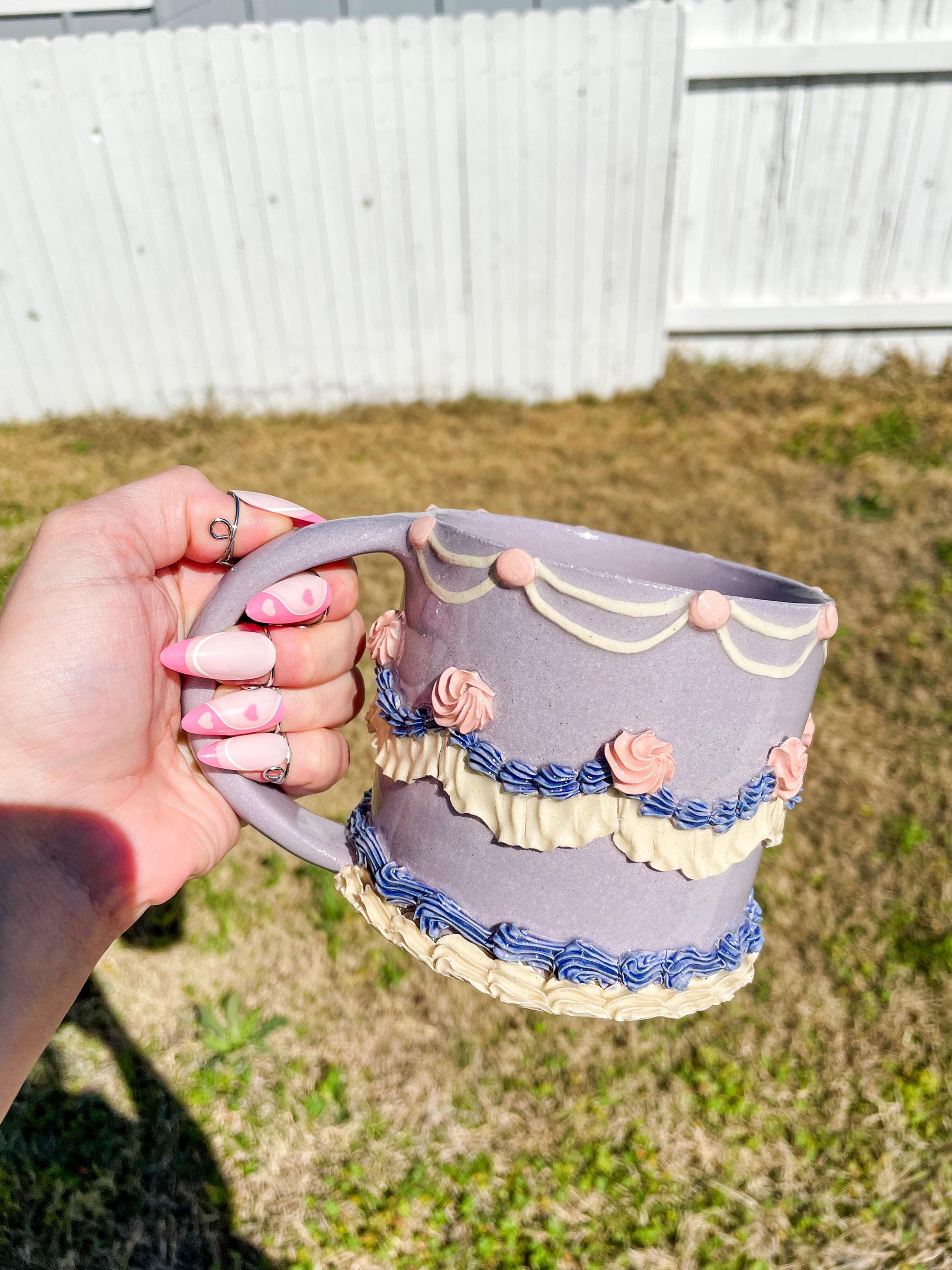 Vintage Purple and Pink Ceramic Cake Mug