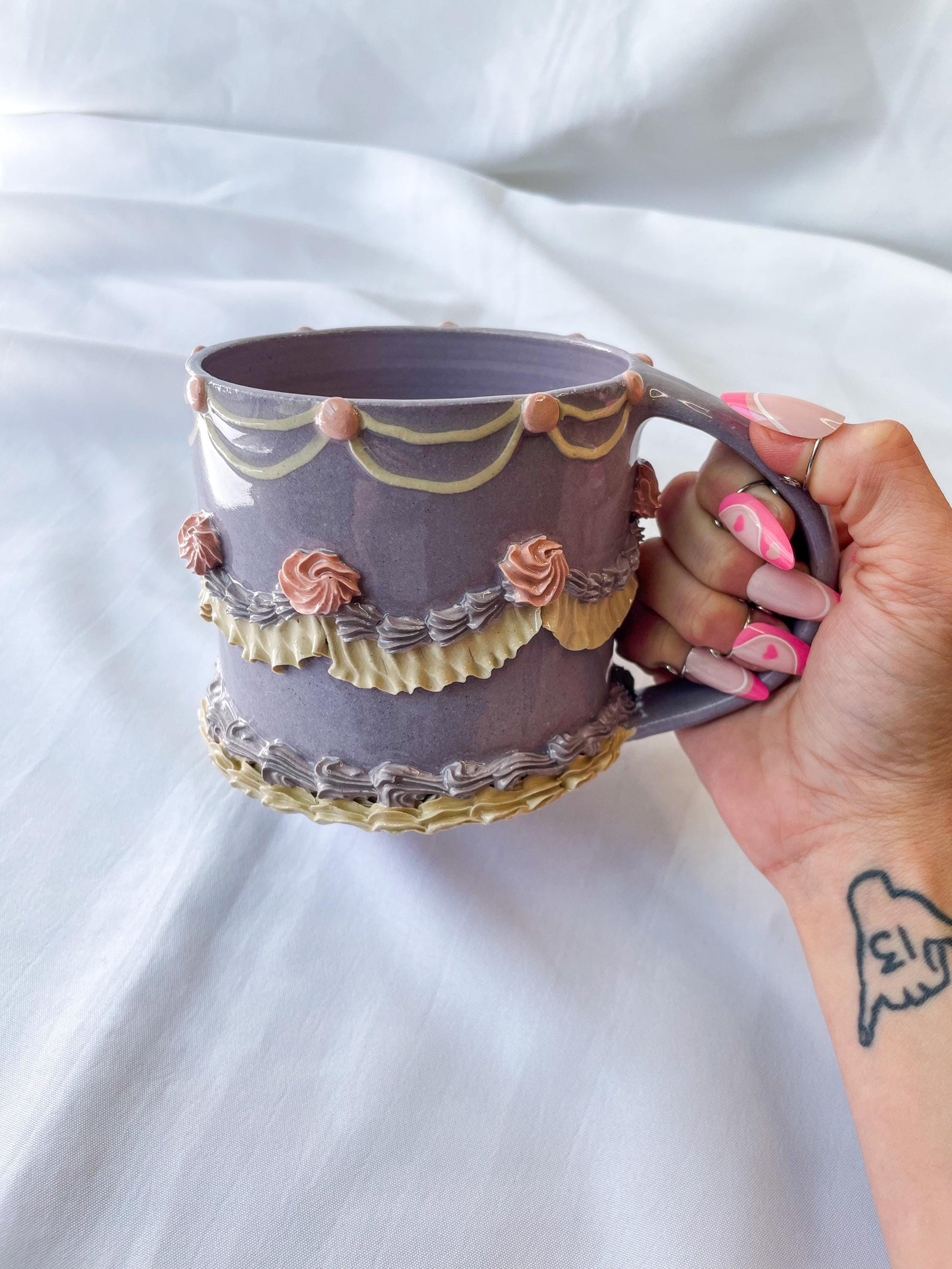 Vintage Purple and Pink Ceramic Cake Mug