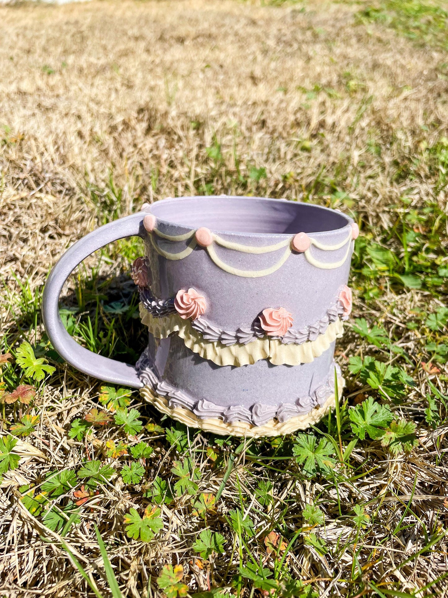 Vintage Purple and Pink Ceramic Cake Mug