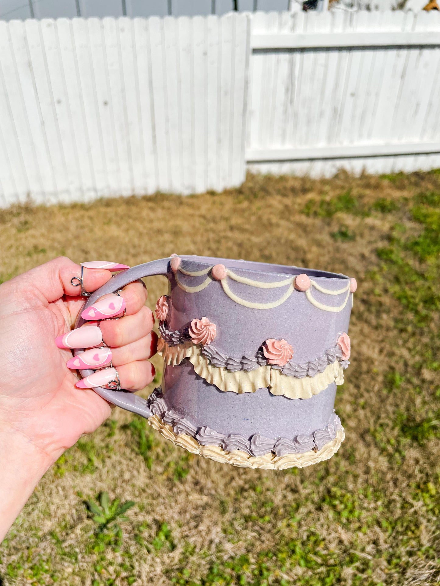 Vintage Purple and Pink Ceramic Cake Mug