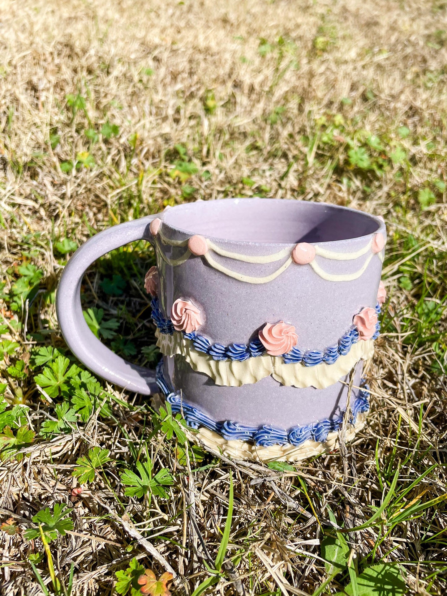 Vintage Purple and Pink Ceramic Cake Mug