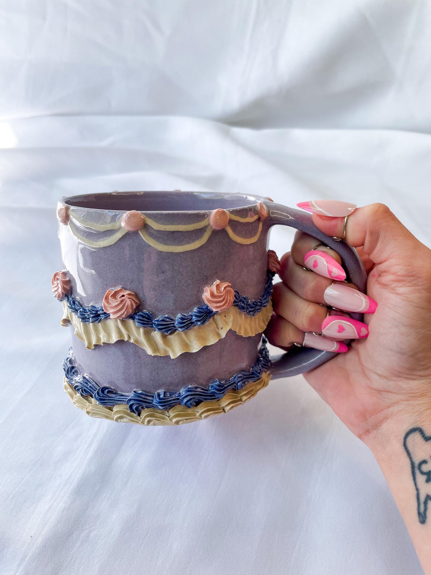 Vintage Purple and Pink Ceramic Cake Mug