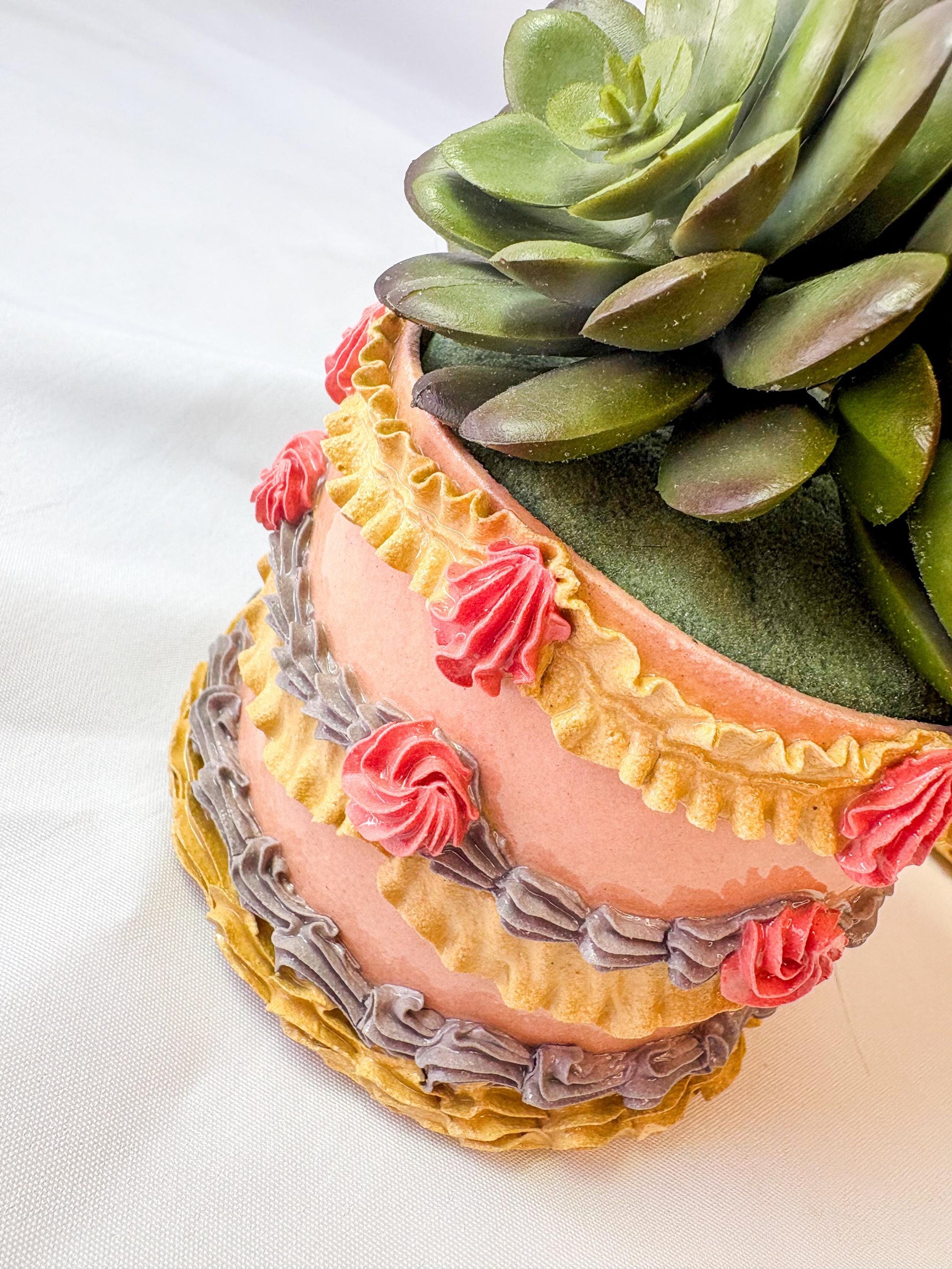 Light Pink and Purple Ceramic Cake Planter