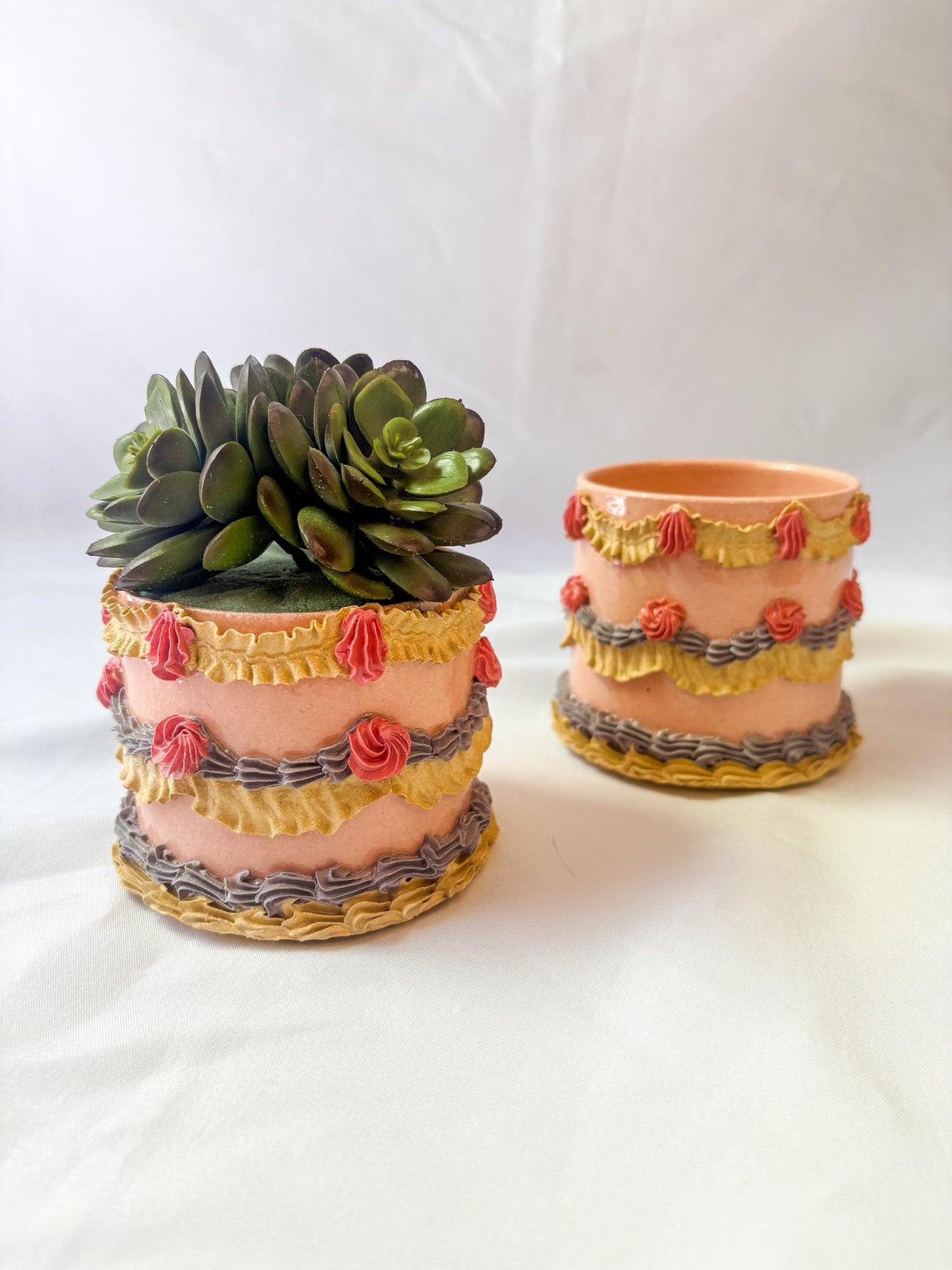Light Pink and Purple Ceramic Cake Planter
