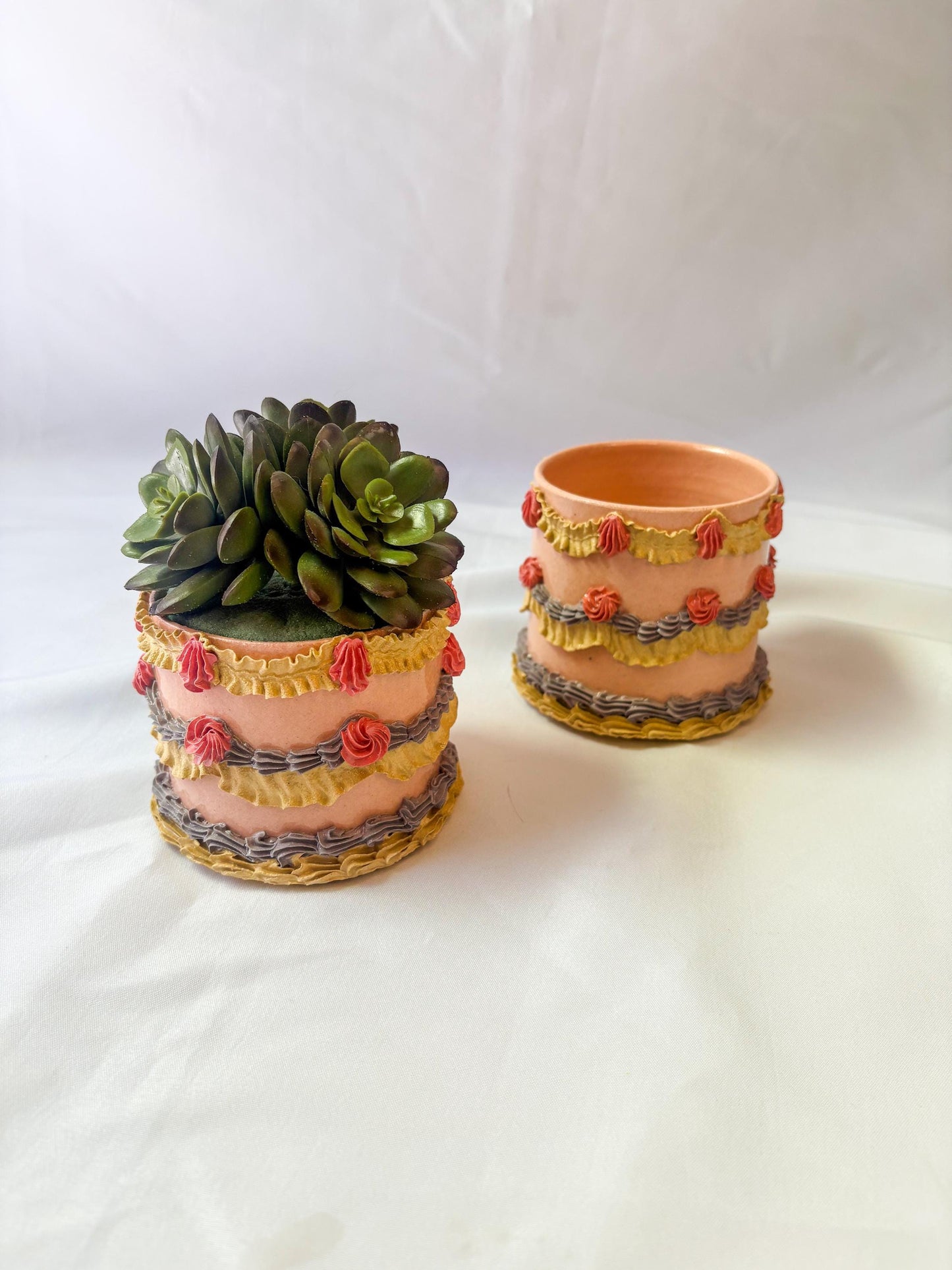 Light Pink and Purple Ceramic Cake Planter