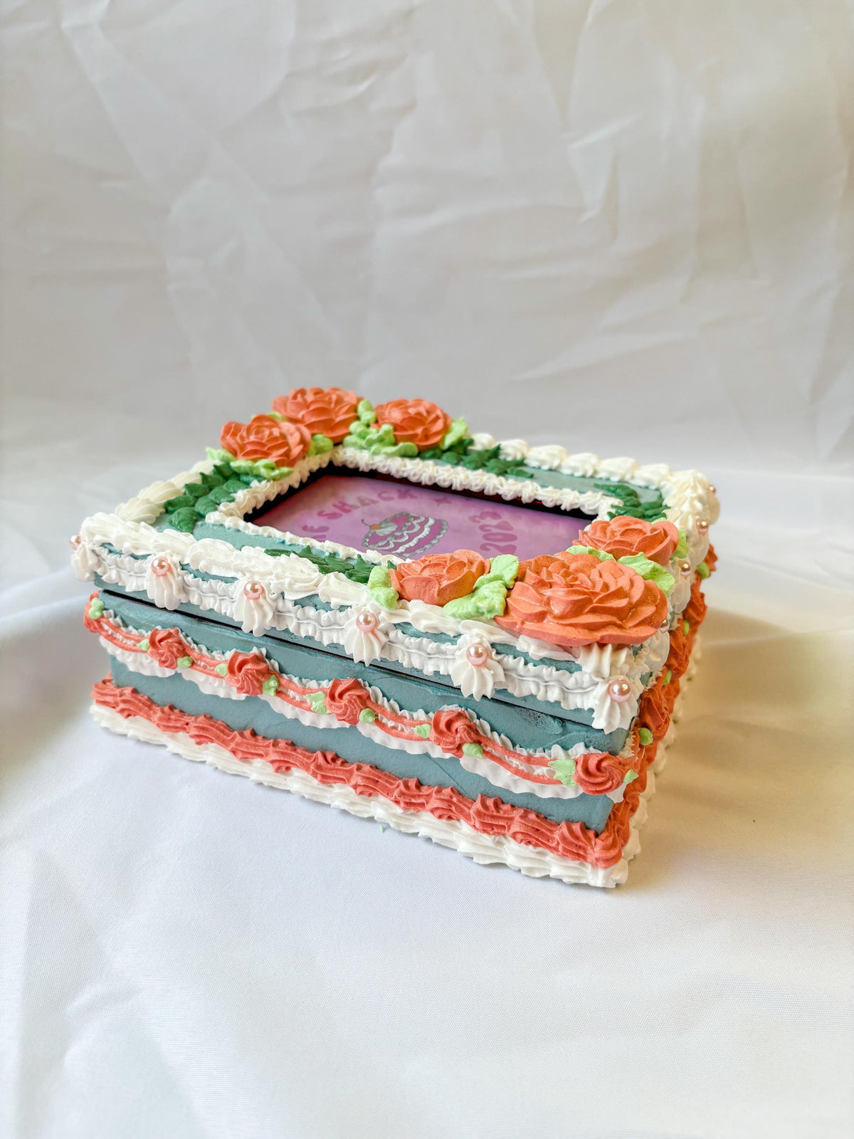Floral Fake Cake Jewelry Box with Picture Frame