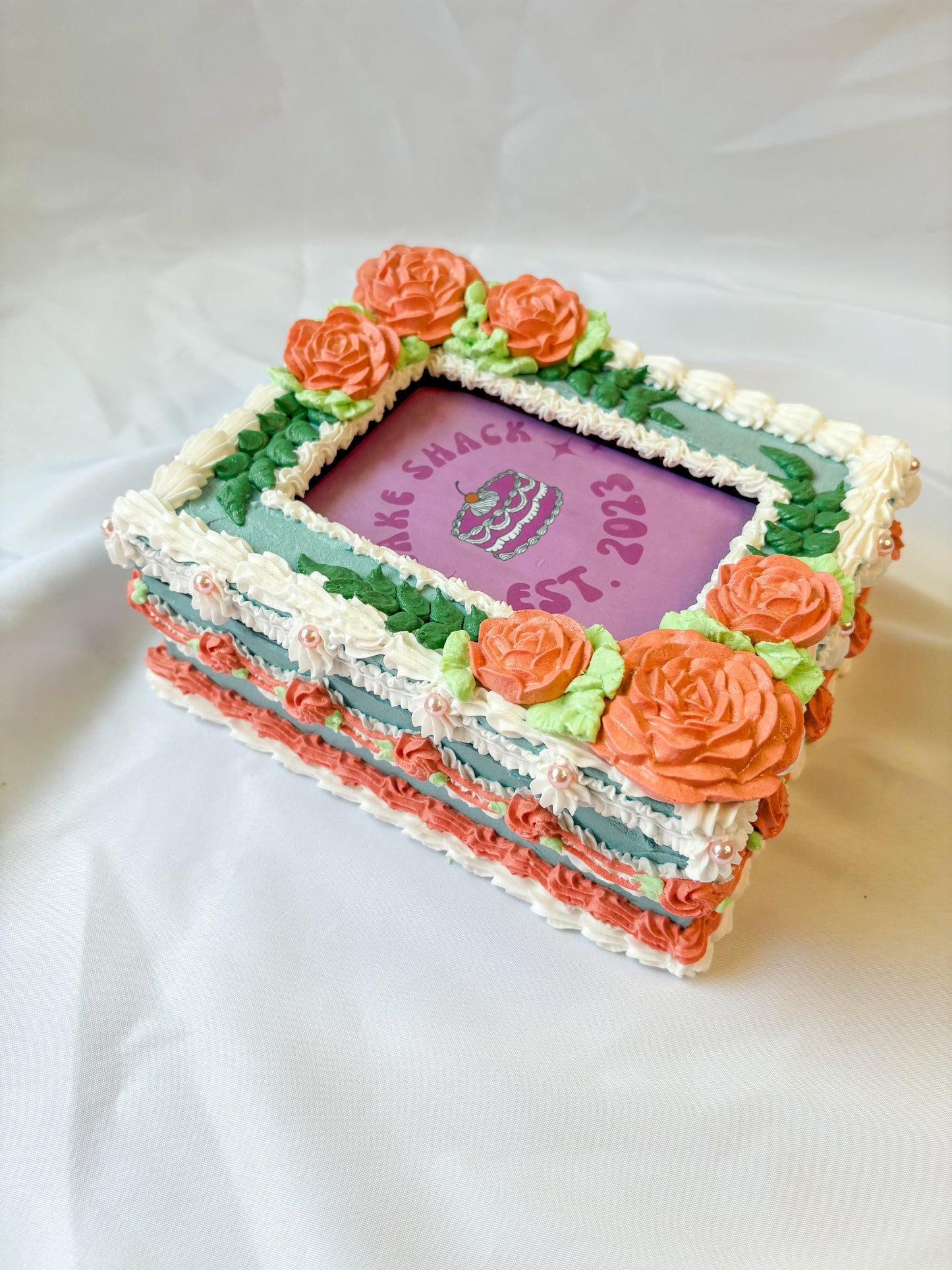 Floral Fake Cake Jewelry Box with Picture Frame