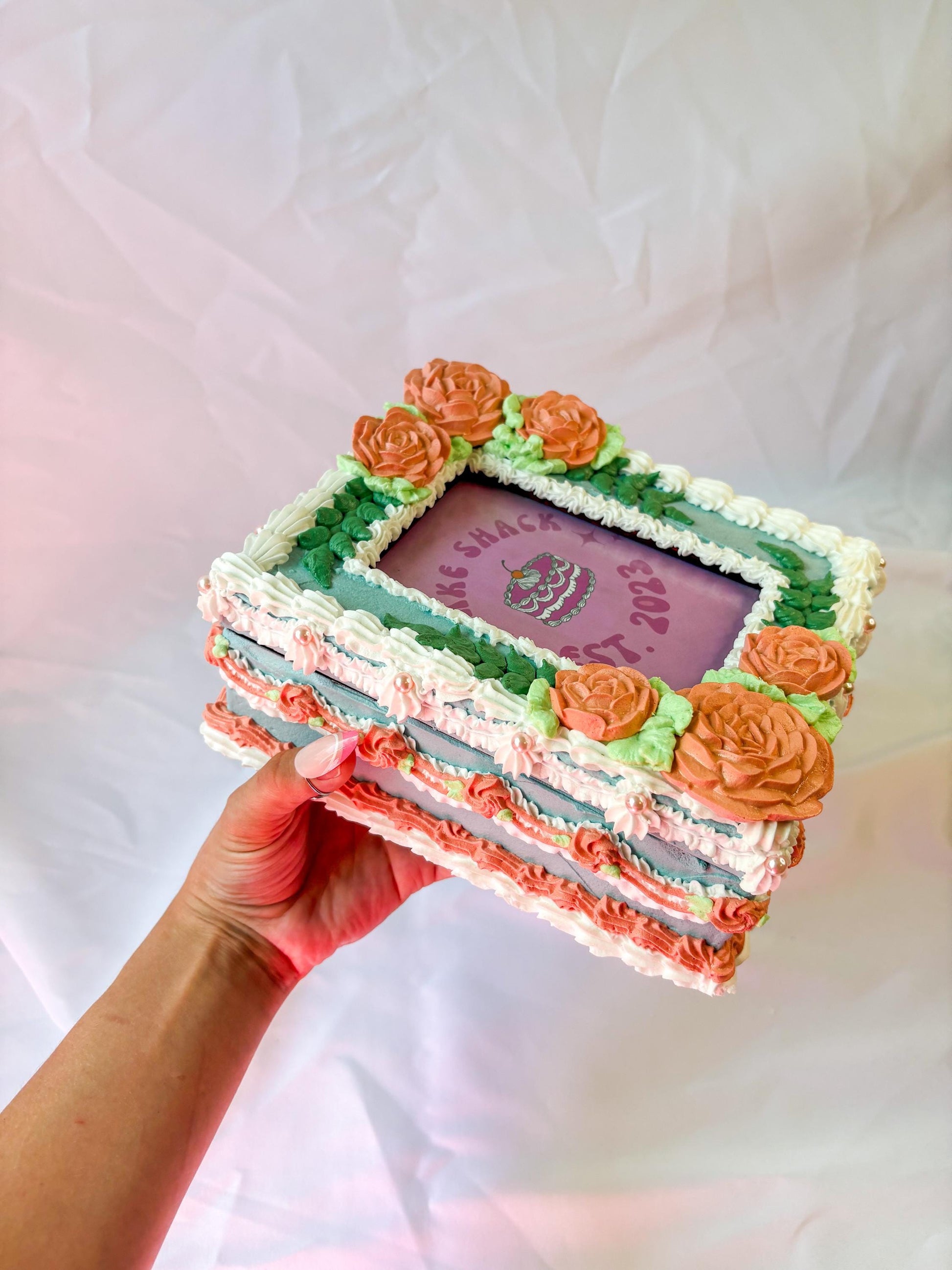 Floral Fake Cake Jewelry Box with Picture Frame