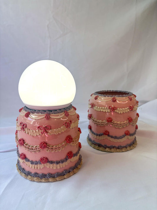 Pink and Purple Ceramic Cake Table Lamp