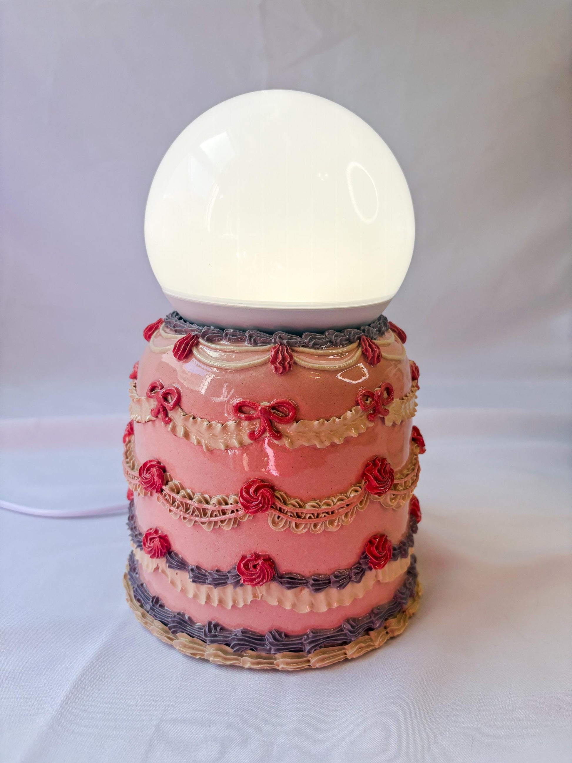 Pink and Purple Ceramic Cake Table Lamp