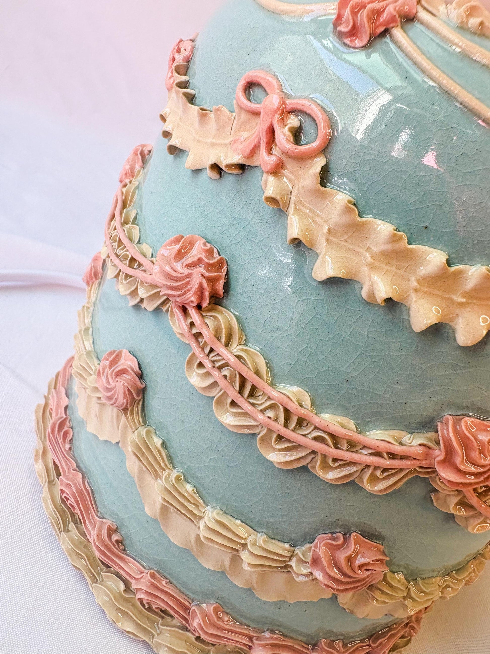 Blue and Pink Ceramic Cake Table Lamp