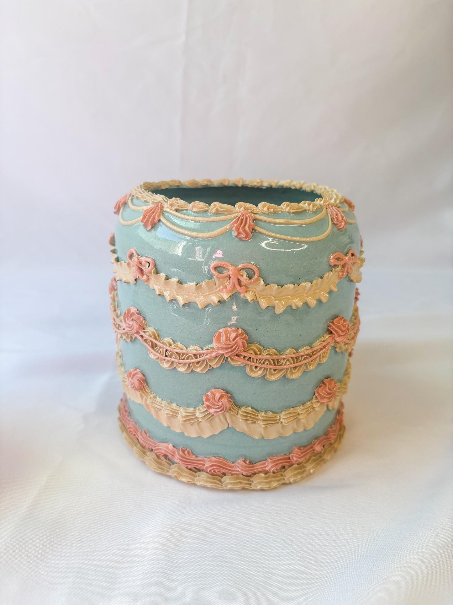 Blue and Pink Ceramic Cake Table Lamp
