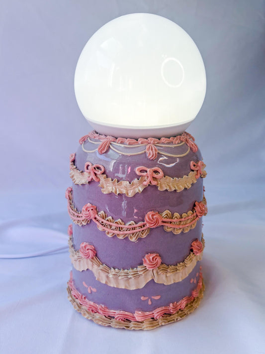 Purple and Pink Ceramic Cake Table Lamp