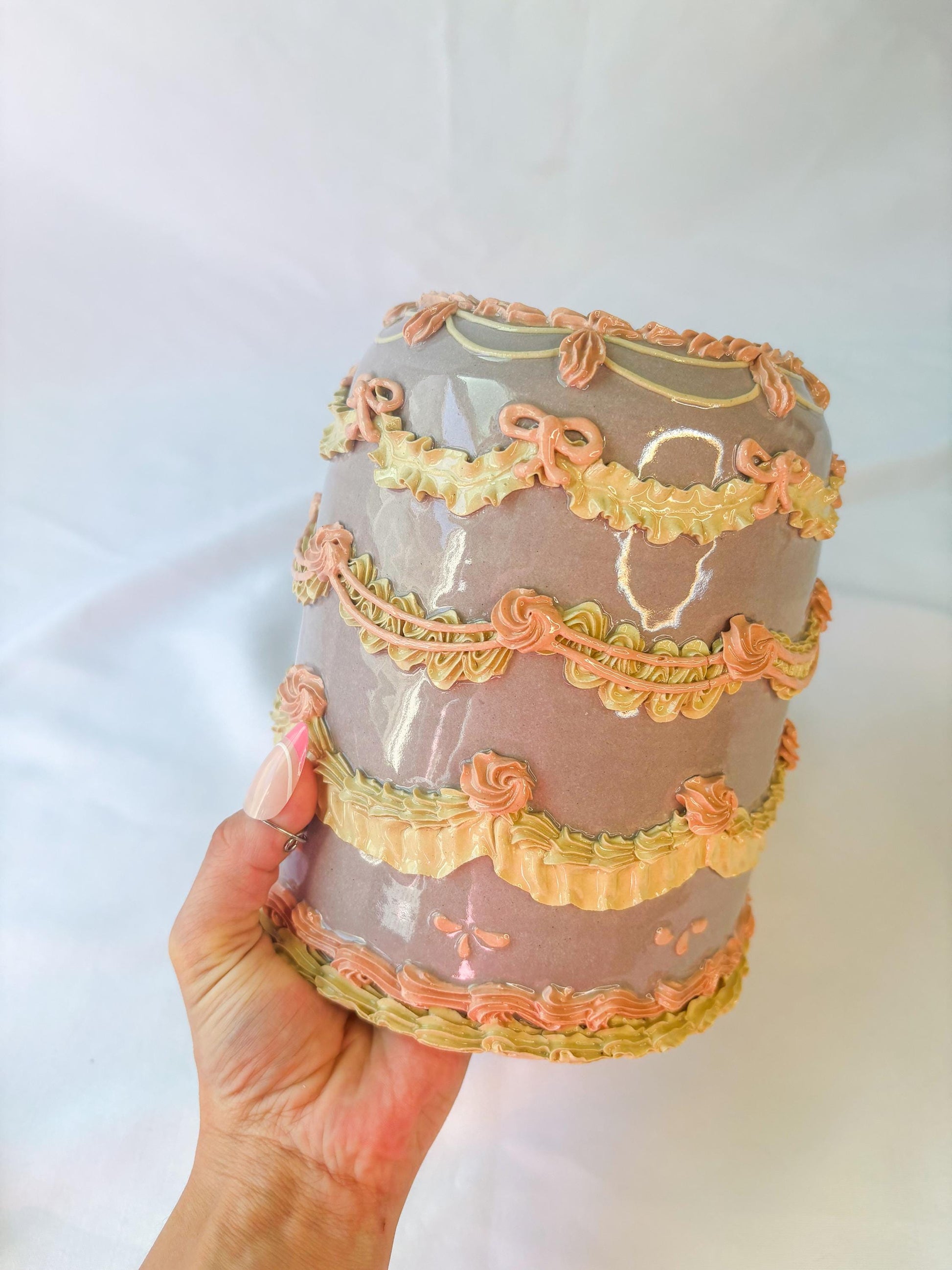 Purple and Pink Ceramic Cake Table Lamp