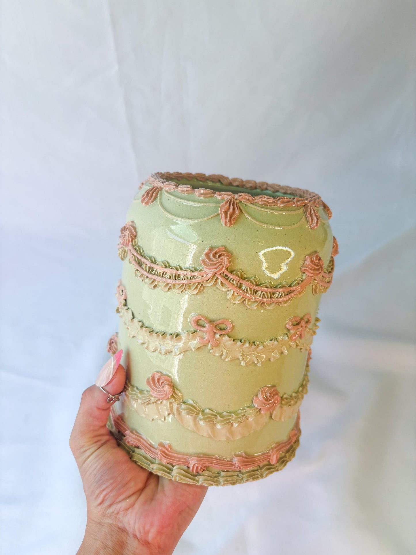 Mint and Pink Ceramic Cake Table Lamp