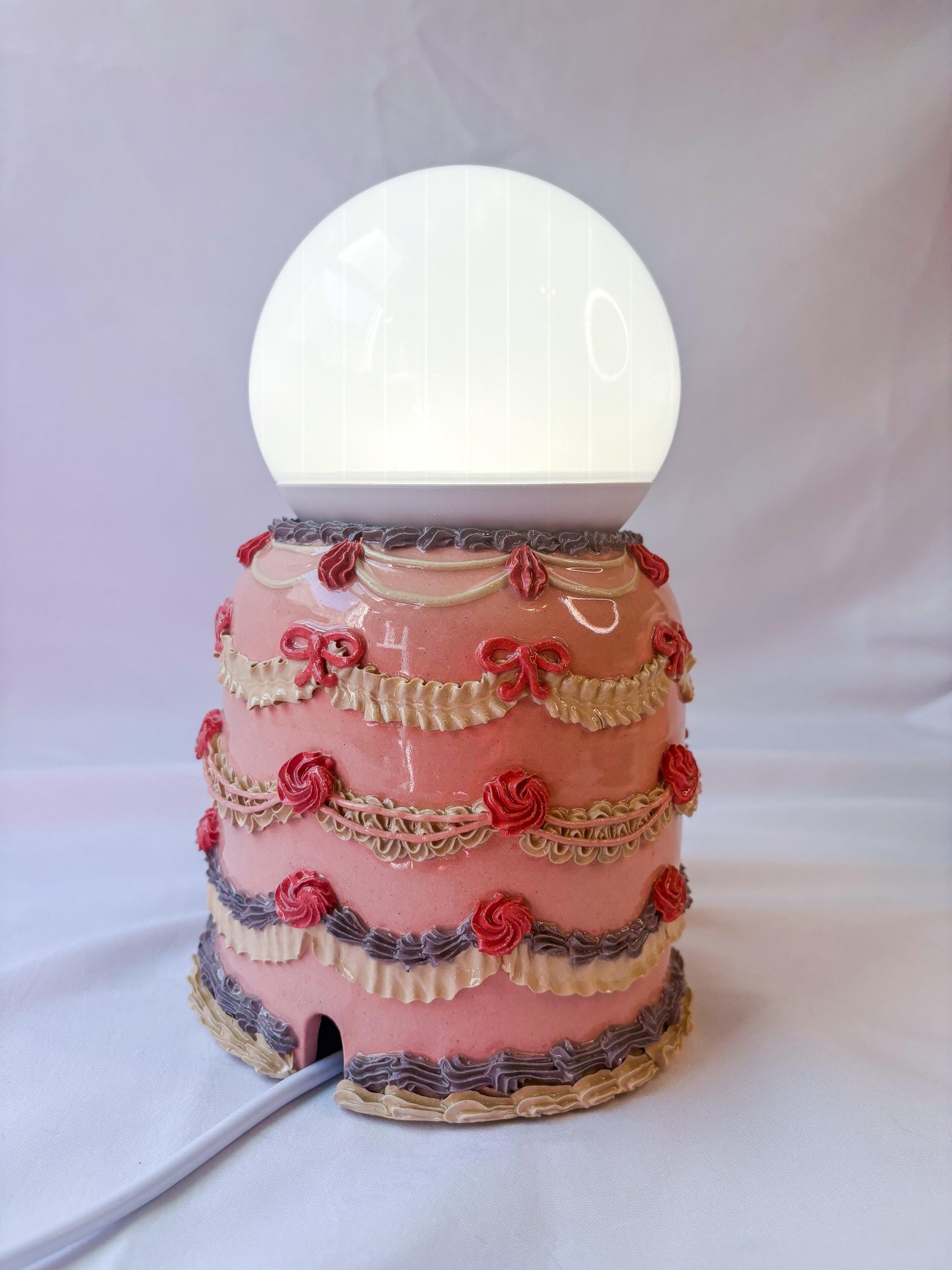 Pink and Purple Ceramic Cake Table Lamp