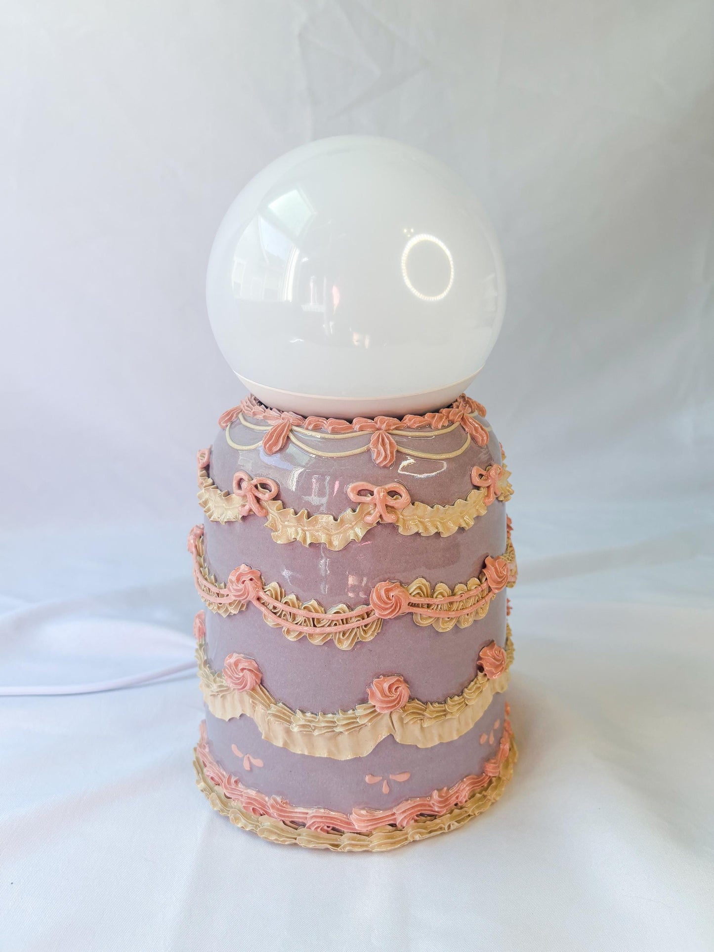 Purple and Pink Ceramic Cake Table Lamp