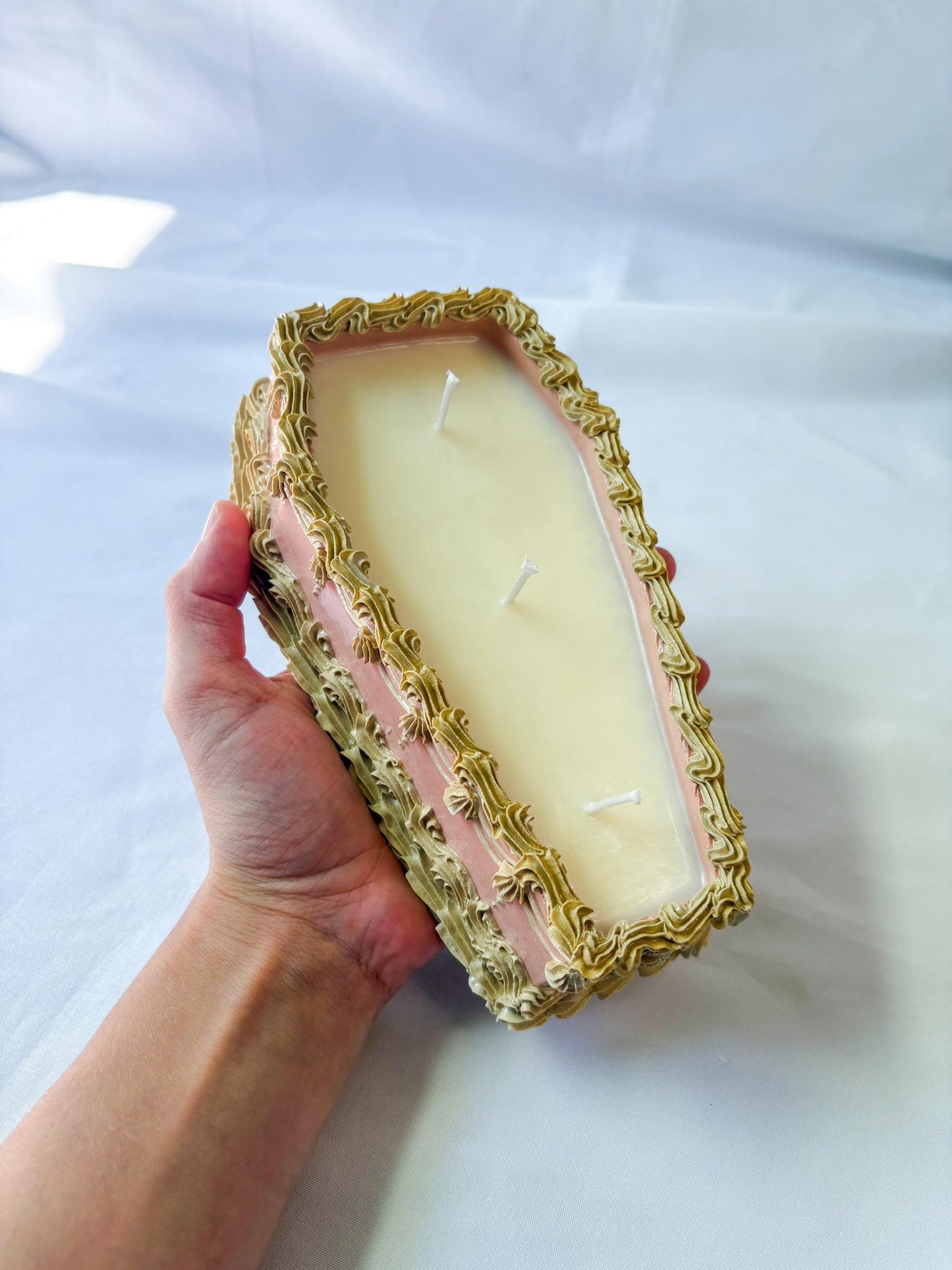 Pink Ceramic Coffin Jar and Candle