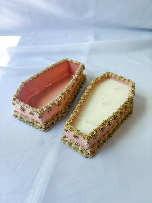Pink Ceramic Coffin Jar and Candle