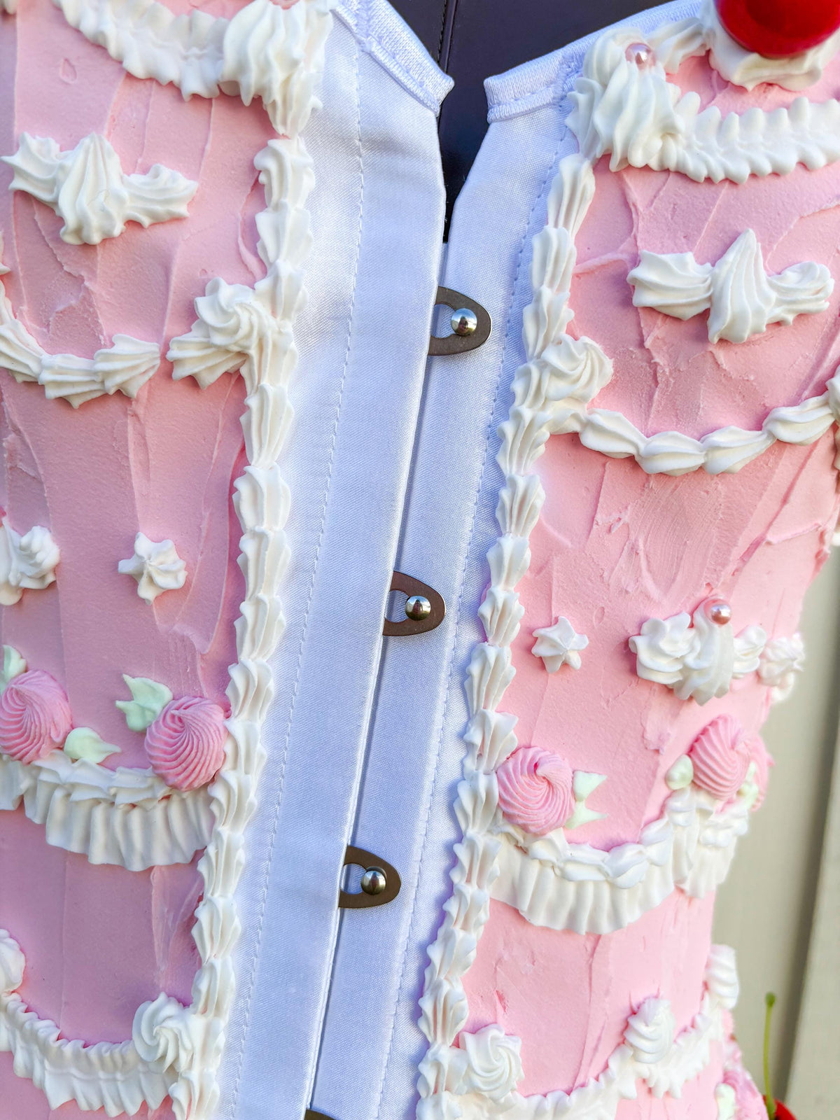 Customizable Cake Corset Couture – Pink and Cherry Topped, Artistic Wear