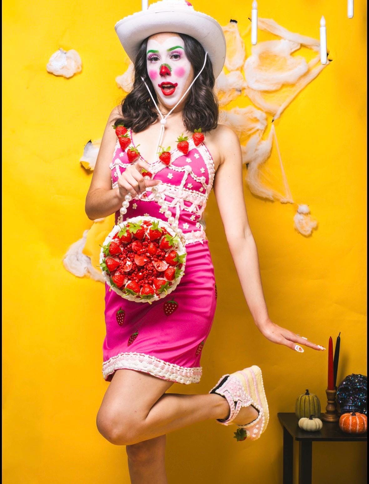 Strawberry Shortcake inspired Dress - Pink Cottagecore Dessert-Inspired Costume