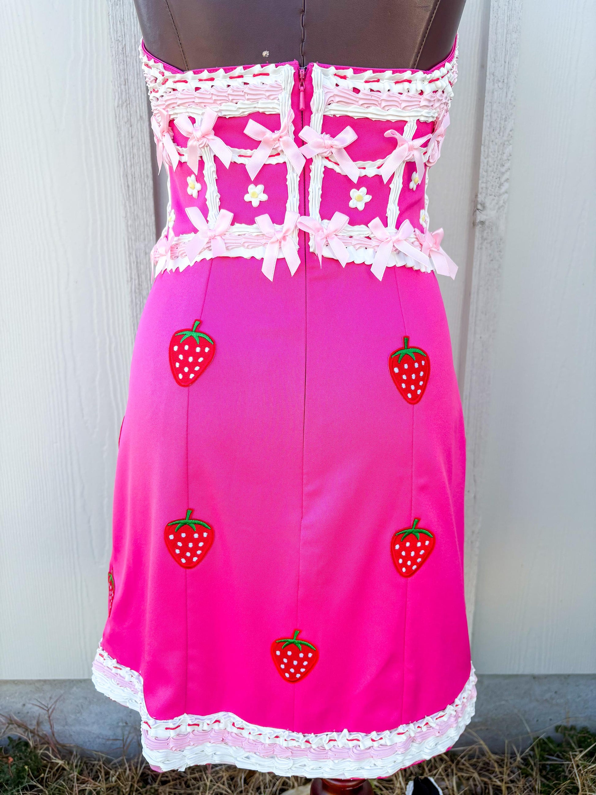 Strawberry Shortcake inspired Dress - Pink Cottagecore Dessert-Inspired Costume