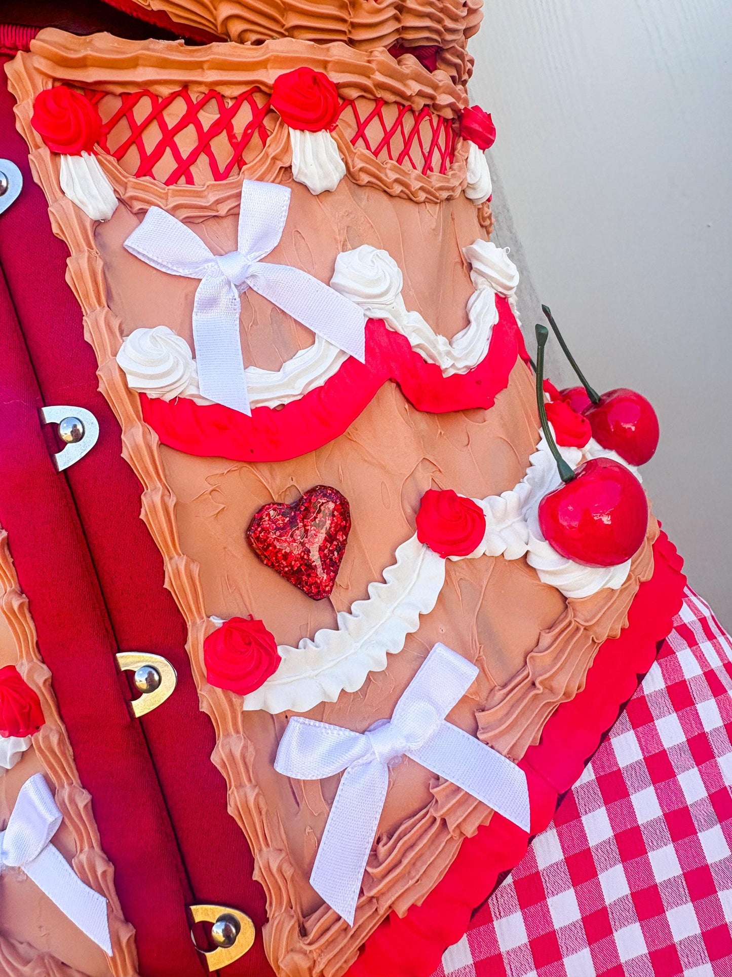 Cherry Pie Pin-Up Costume - Cherry Pie Bra and Corset Top & Red Gingham Skirt