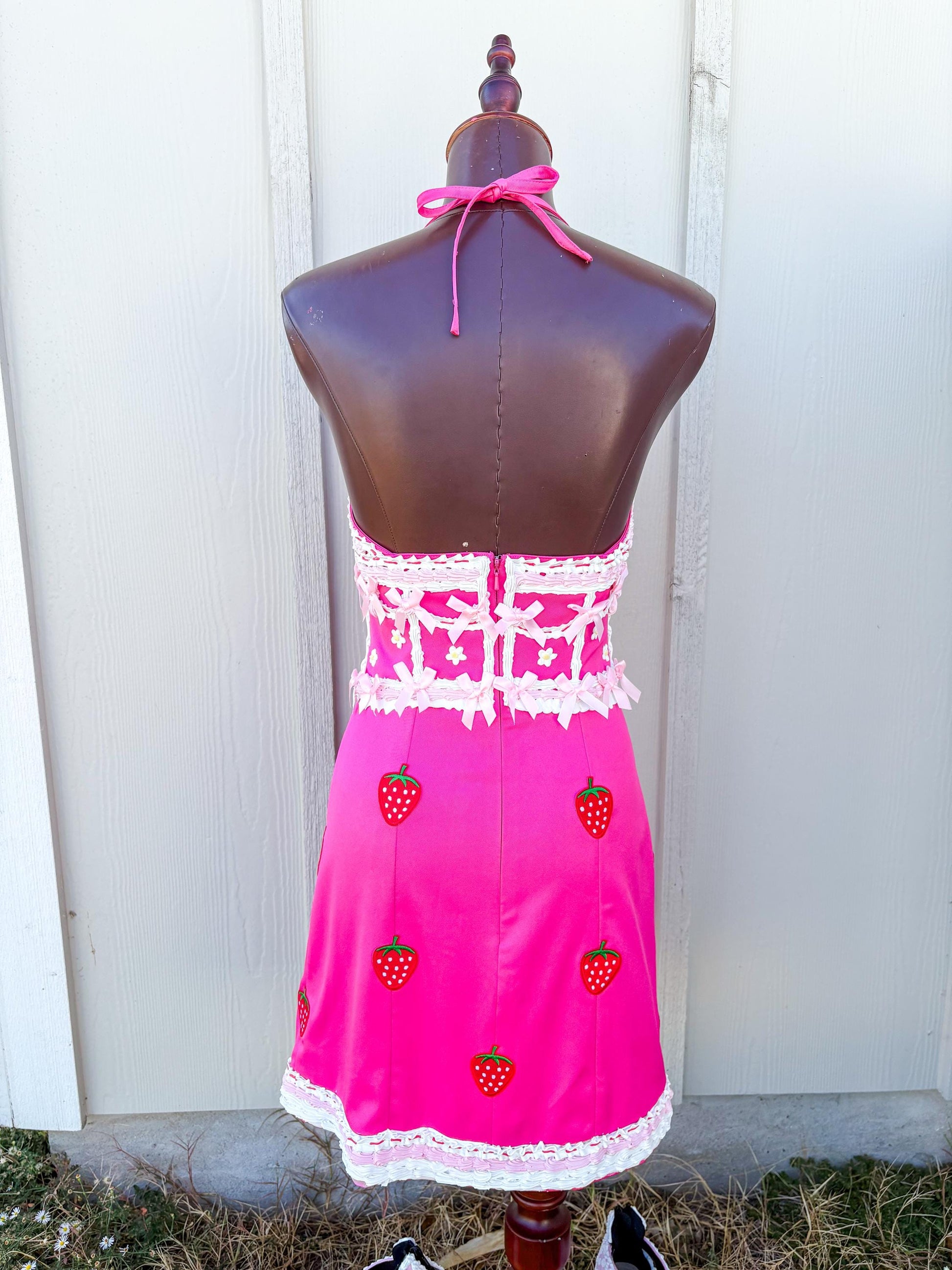 Strawberry Shortcake Inspired Dress - Pink Cottagecore Dessert Costume