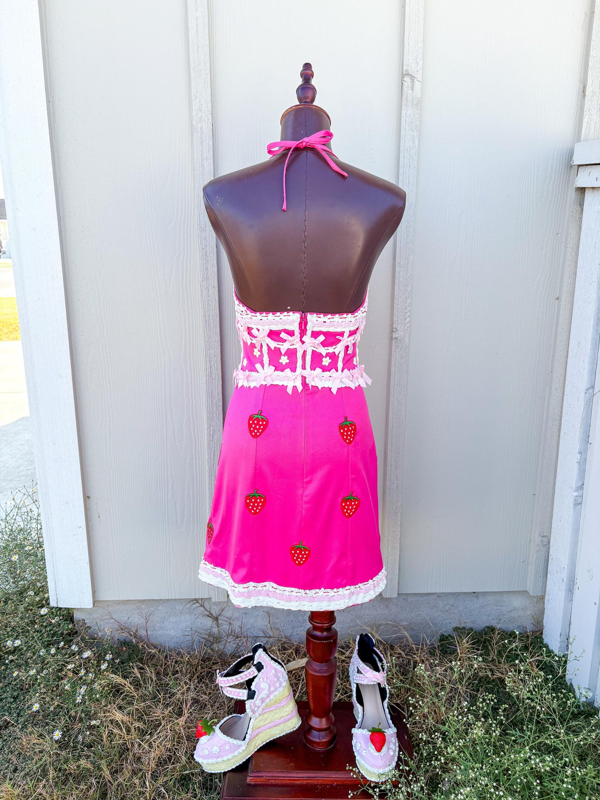 Strawberry Shortcake inspired Dress - Pink Cottagecore Dessert-Inspired Costume