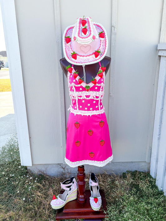 Strawberry Shortcake Inspired Dress - Pink Cottagecore Dessert Costume