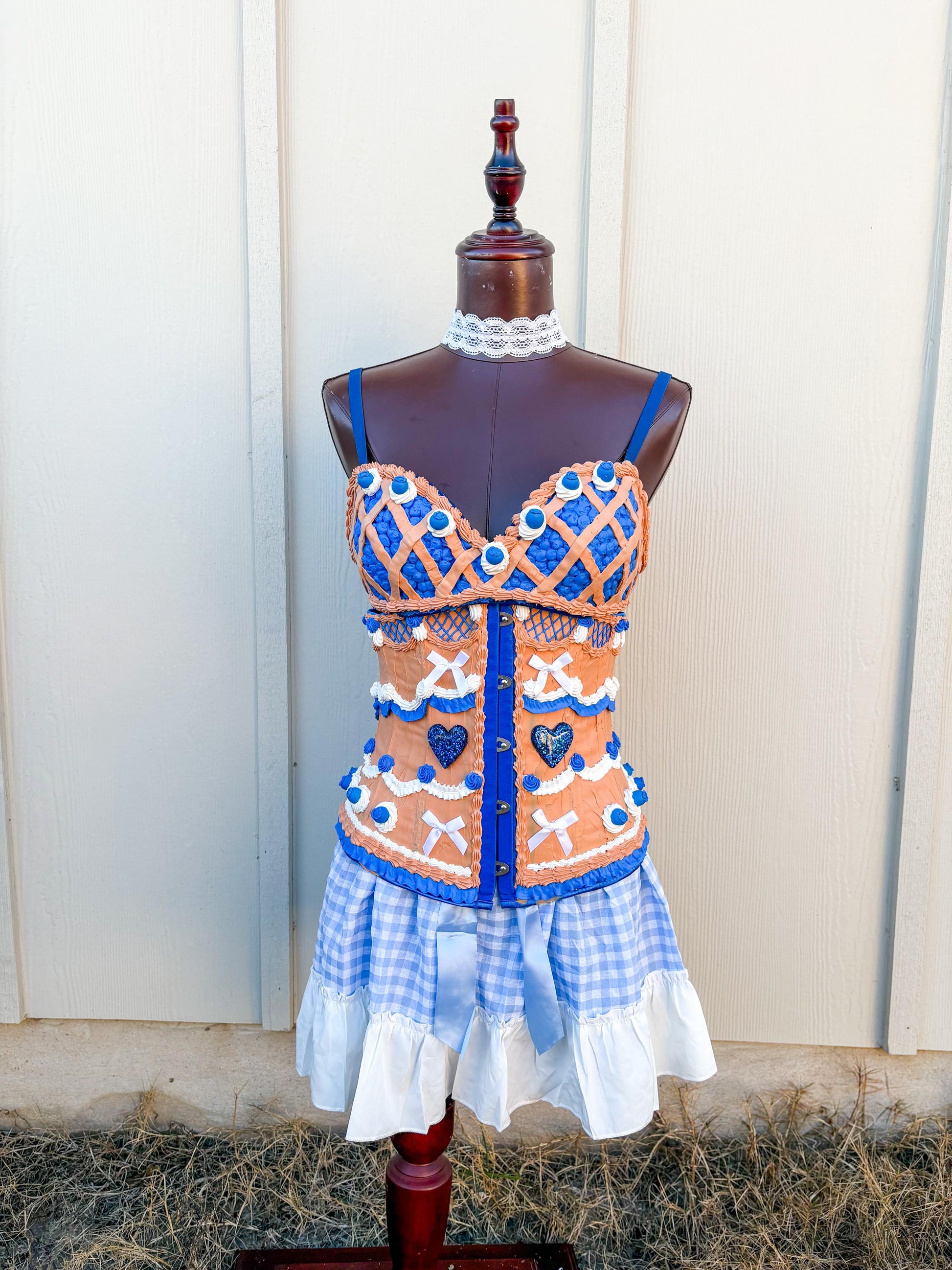 Cherry Pie Pin-Up Costume - Cherry Pie Bra and Corset Top & Red Gingham Skirt