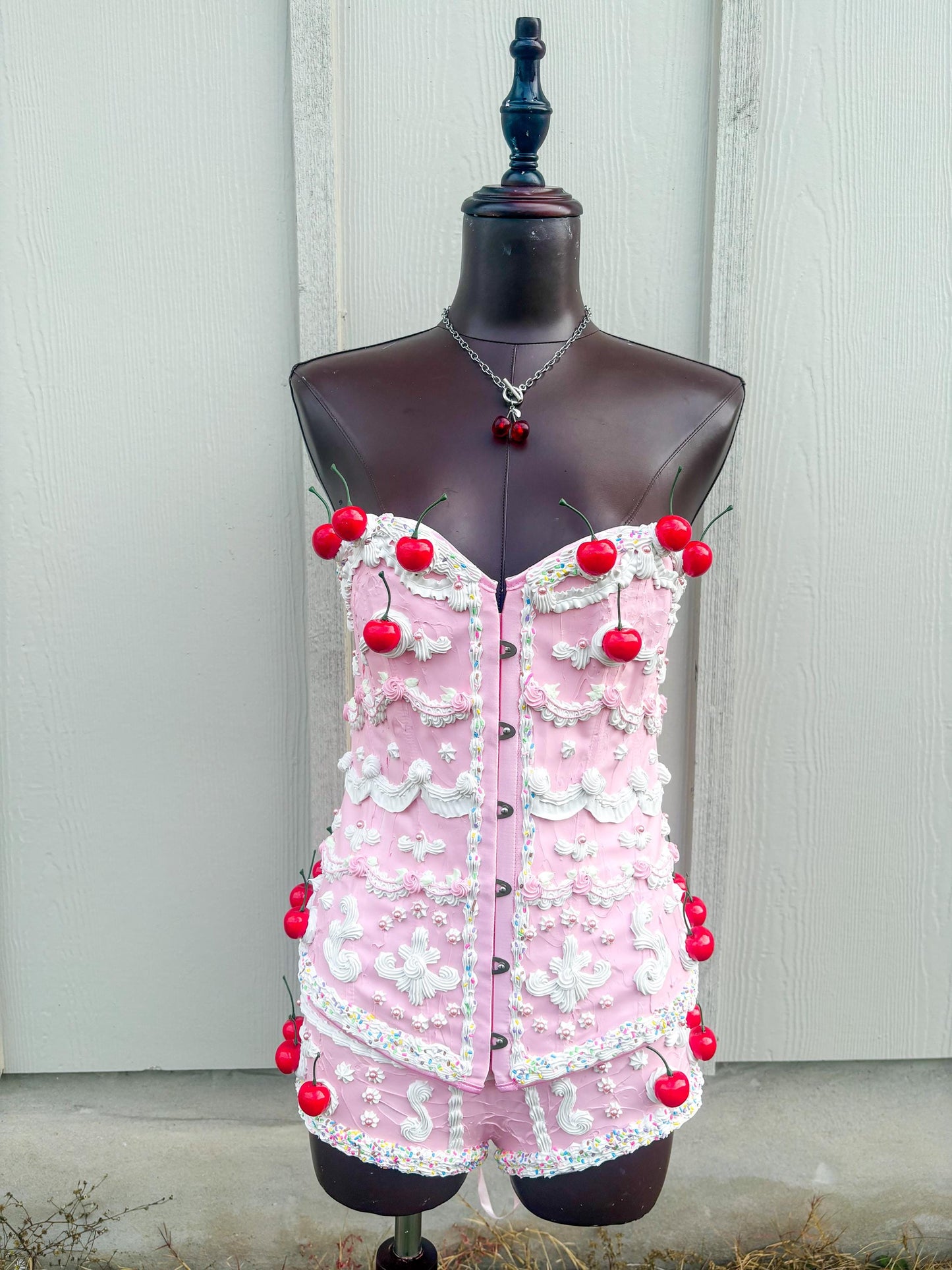 Pink and White Cake Corset with Shorts