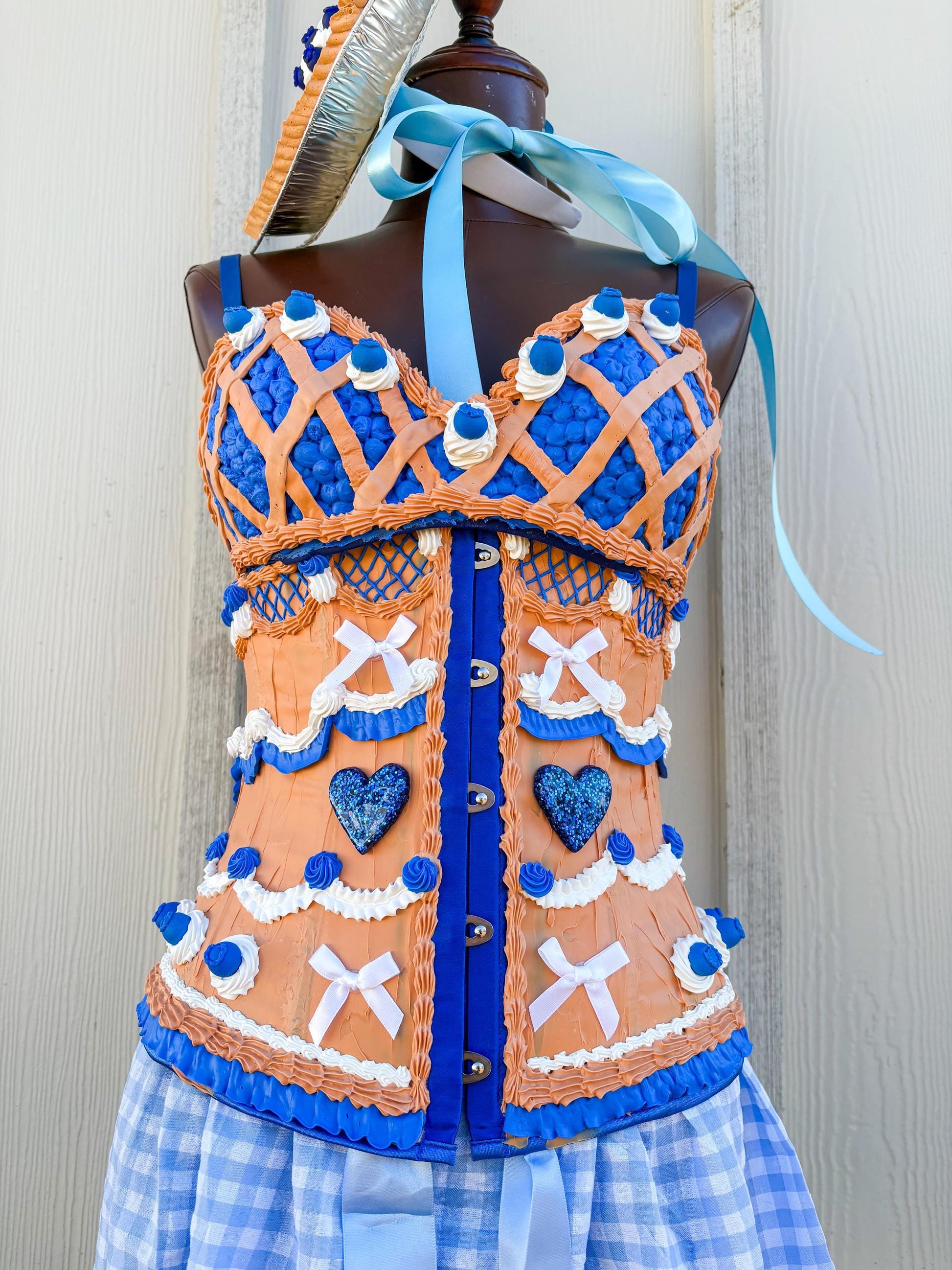 Cherry Pie Pin-Up Costume - Cherry Pie Bra and Corset Top & Red Gingham Skirt