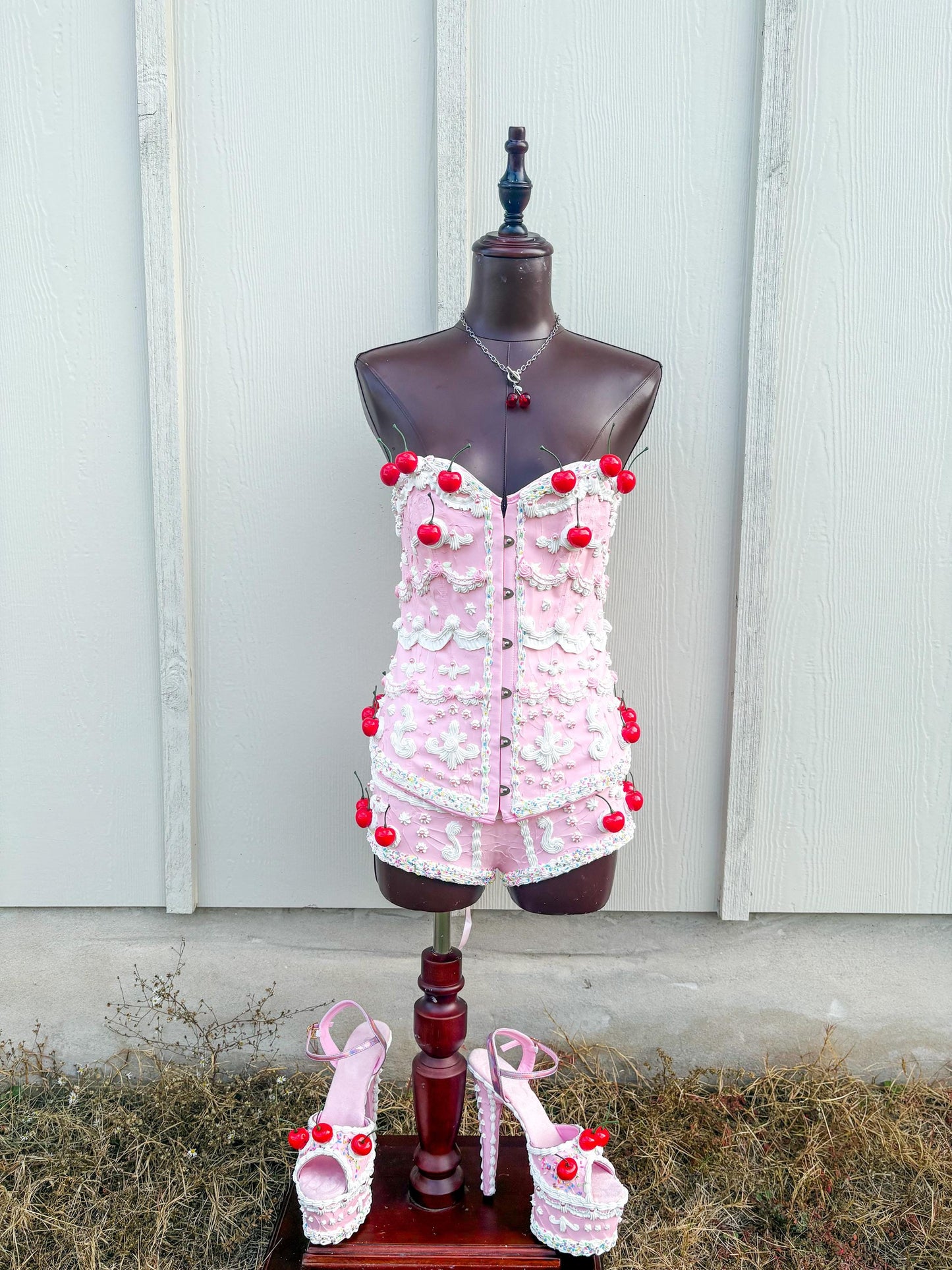Pink and White Cake Corset with Shorts