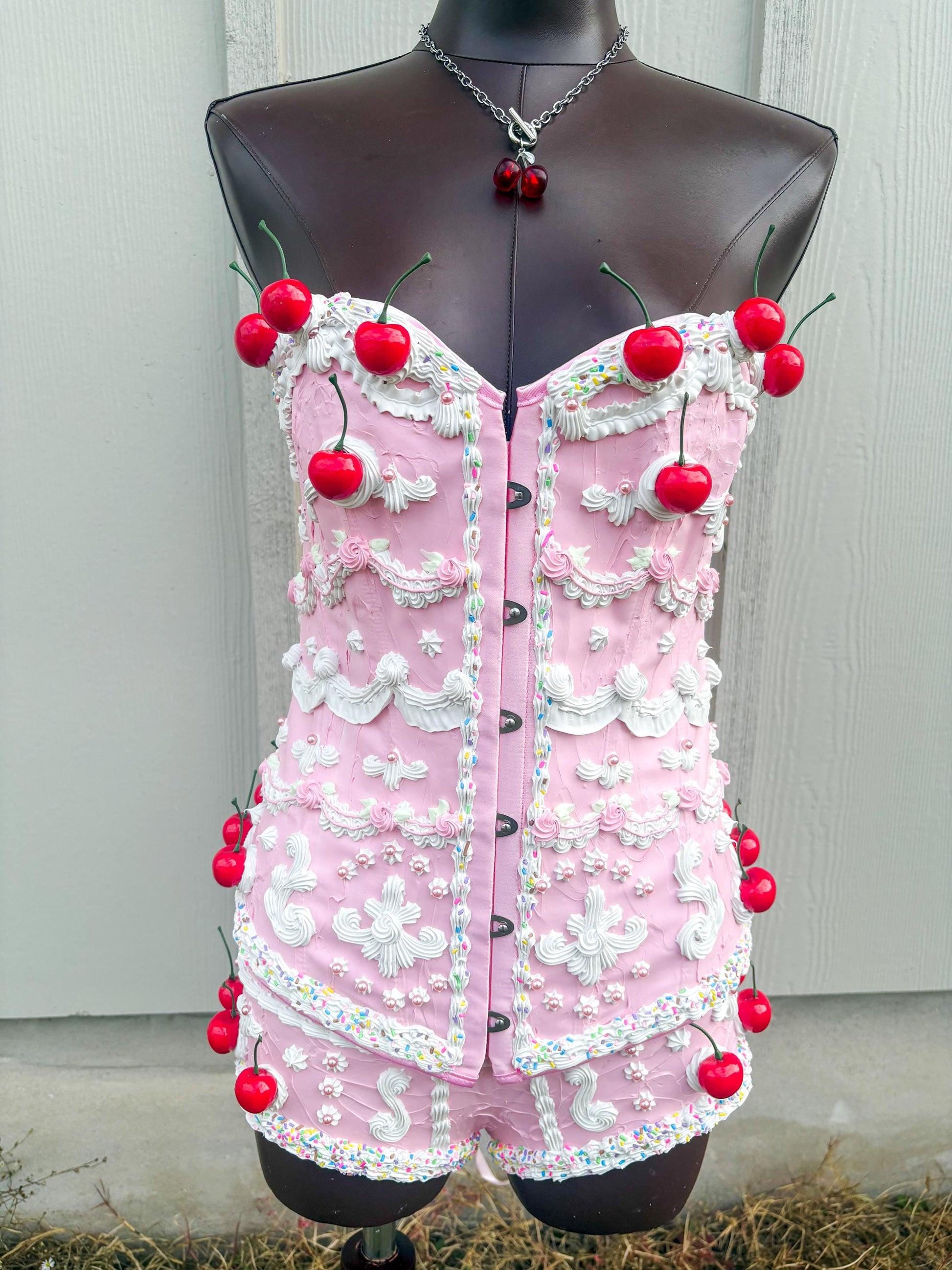 Pink and White Cake Corset with Shorts