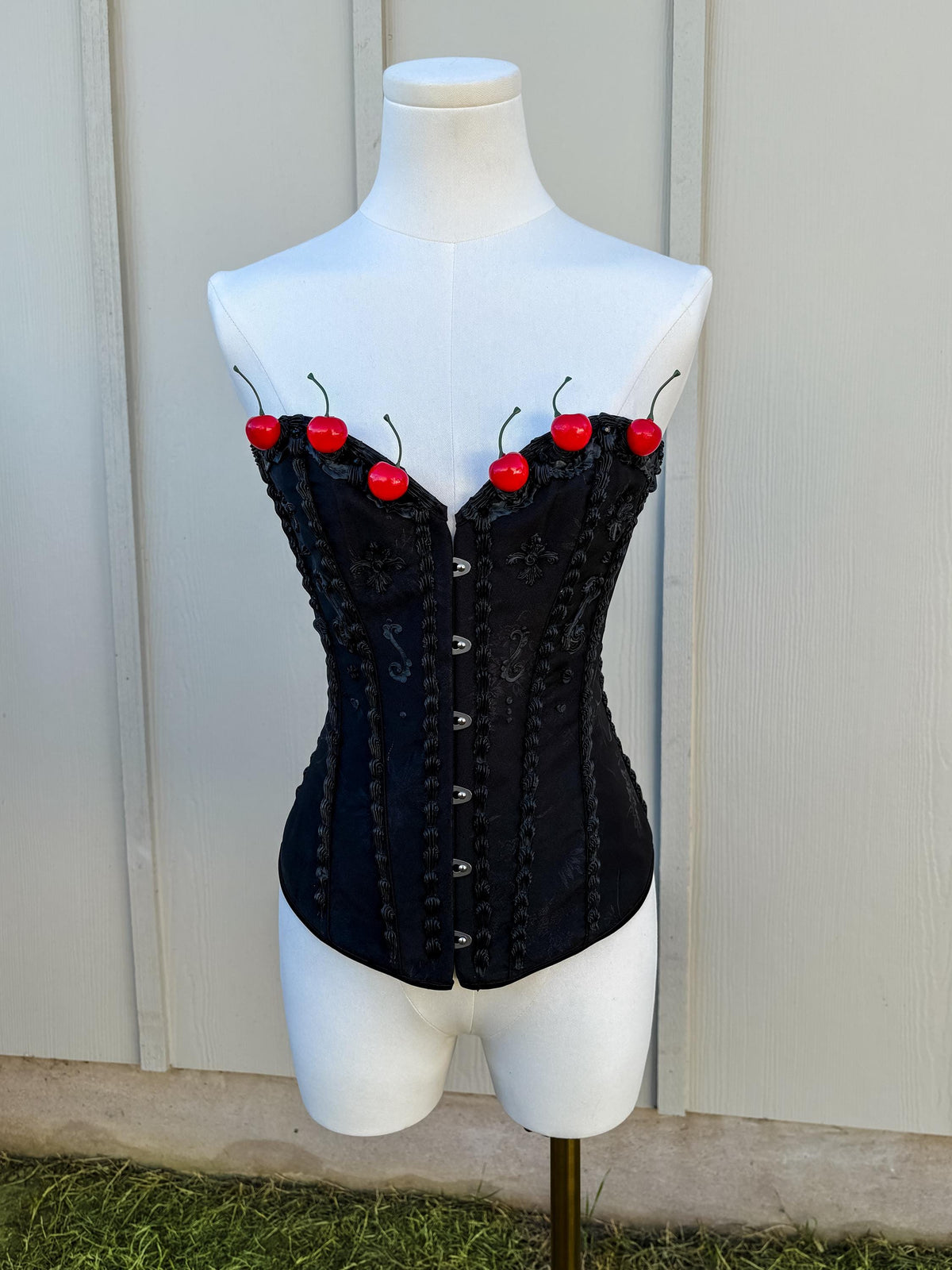 Customizable Cake Corset Couture – Pink and Cherry Topped, Artistic Wear