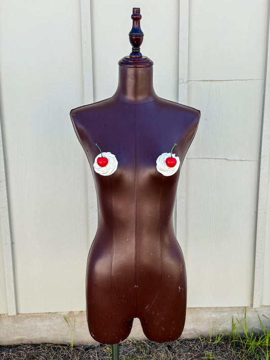 Whipped Cream Pasties with Cherry – Handmade Cake-Inspired Nipple Covers | Kawaii Dessert Lingerie | Rave, Festival, Boudoir Accessory
