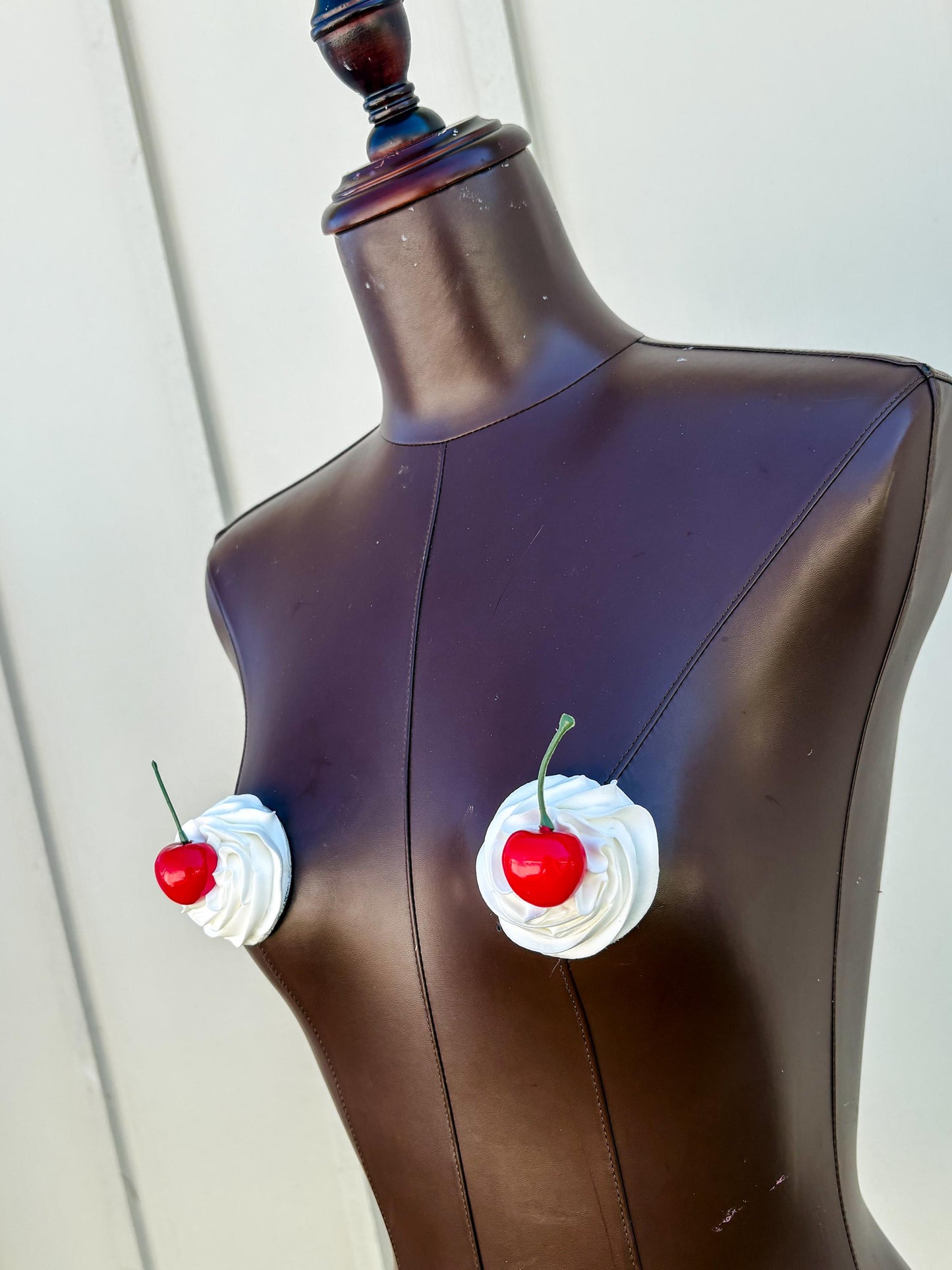 Whipped Cream Pasties with Cherry – Handmade Cake-Inspired Nipple Covers | Kawaii Dessert Lingerie | Rave, Festival, Boudoir Accessory