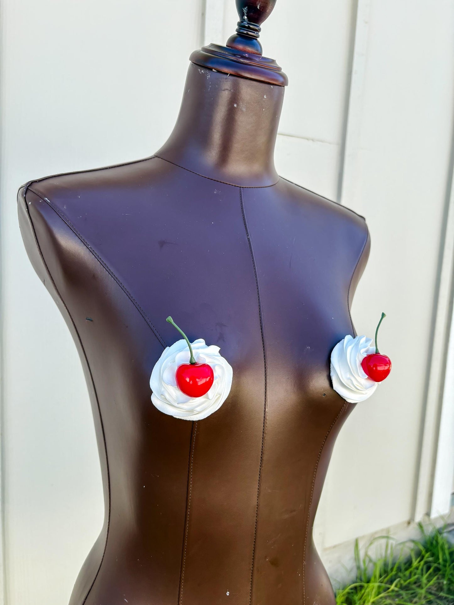 Whipped Cream Pasties with Cherry – Handmade Cake-Inspired Nipple Covers | Kawaii Dessert Lingerie | Rave, Festival, Boudoir Accessory