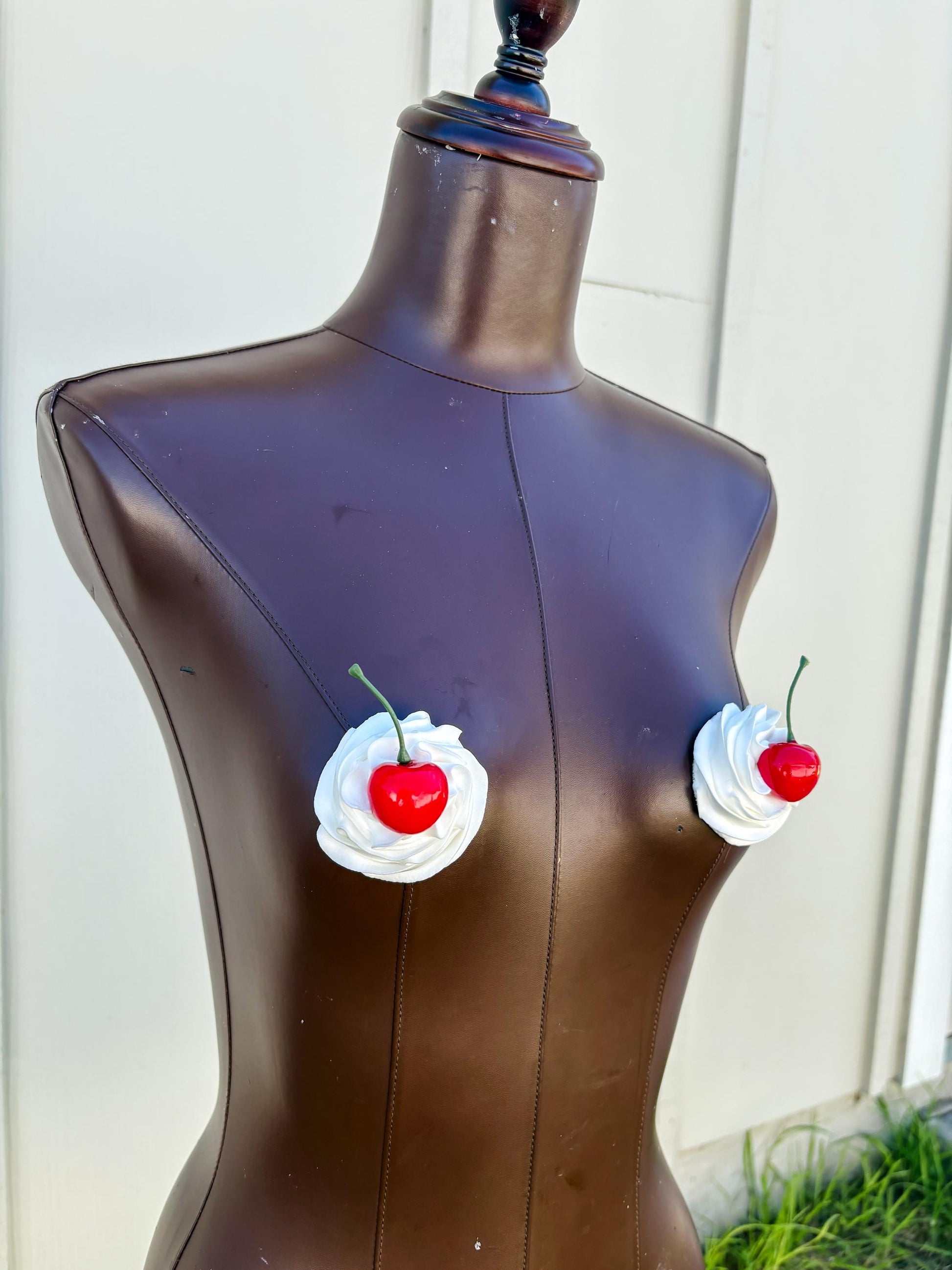 Whipped Cream Pasties with Cherry – Handmade Cake-Inspired Nipple Covers | Kawaii Dessert Lingerie | Rave, Festival, Boudoir Accessory